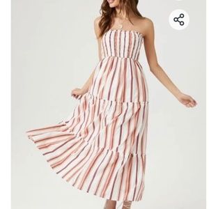 Strapless striped midi dress